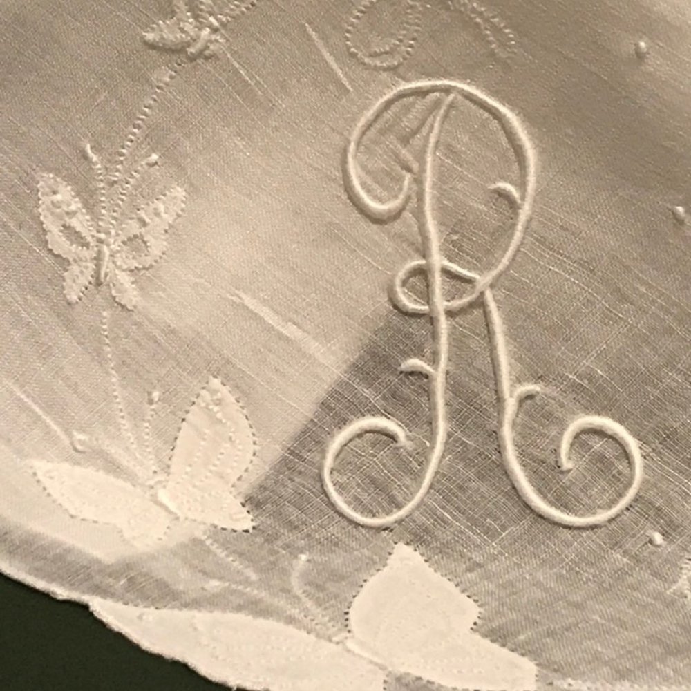 Beautiful 'R' Monogram Handkerchief, Embroidered - Picture 2 of 5